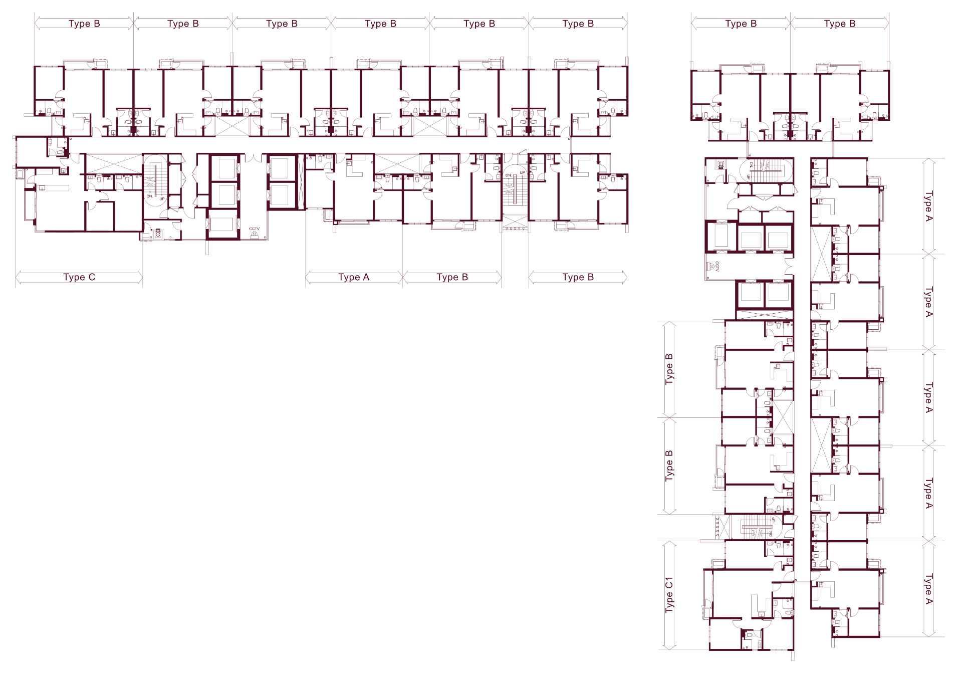 Typical floor plate at Binastra Cochrane — Type A, B, C and C1 arranged around the service core