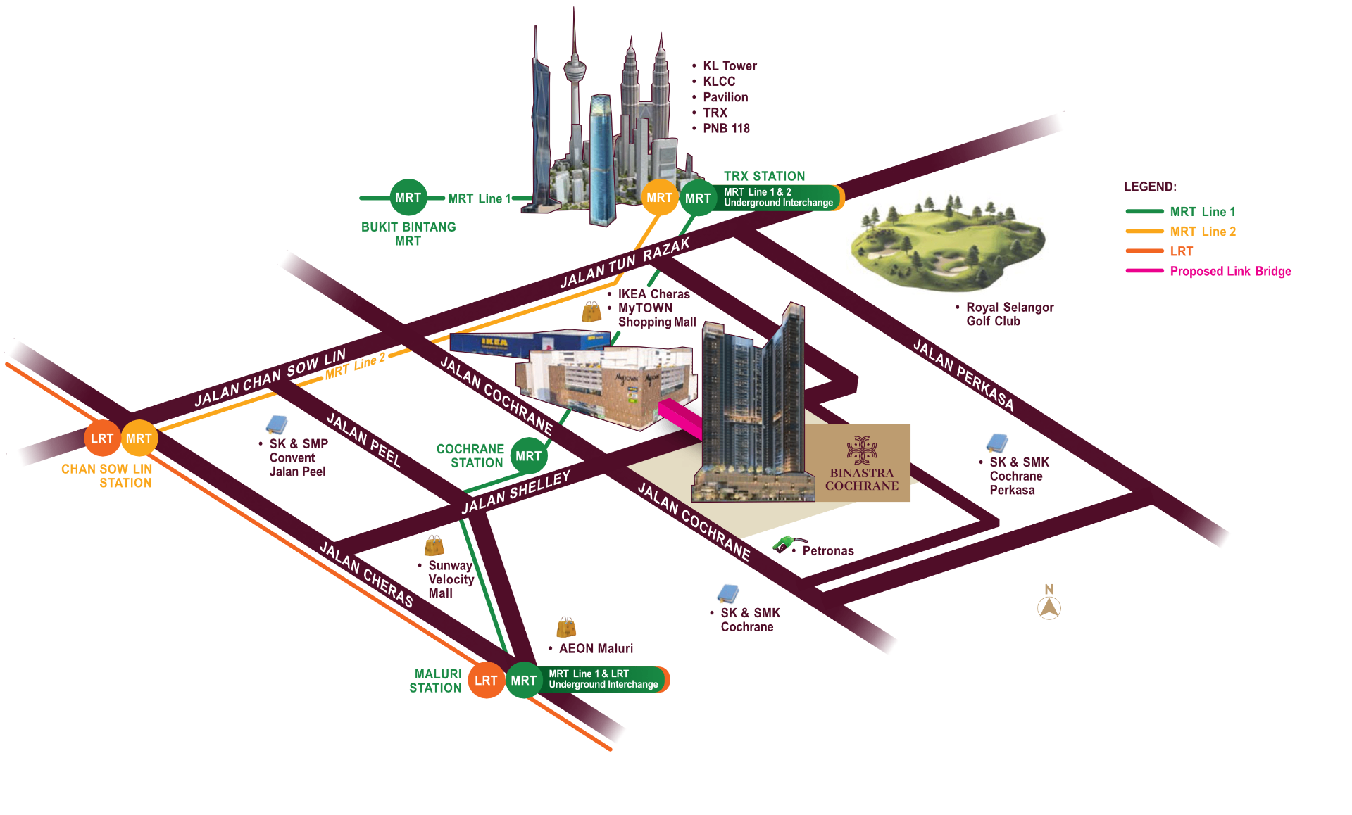 Location map of Binastra Cochrane showing IKEA, MyTown, Cochrane MRT and surrounding roads